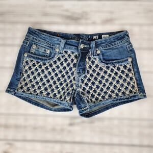 Miss Me Women's Jean Shorts 28 Embellished Med Wash Causal